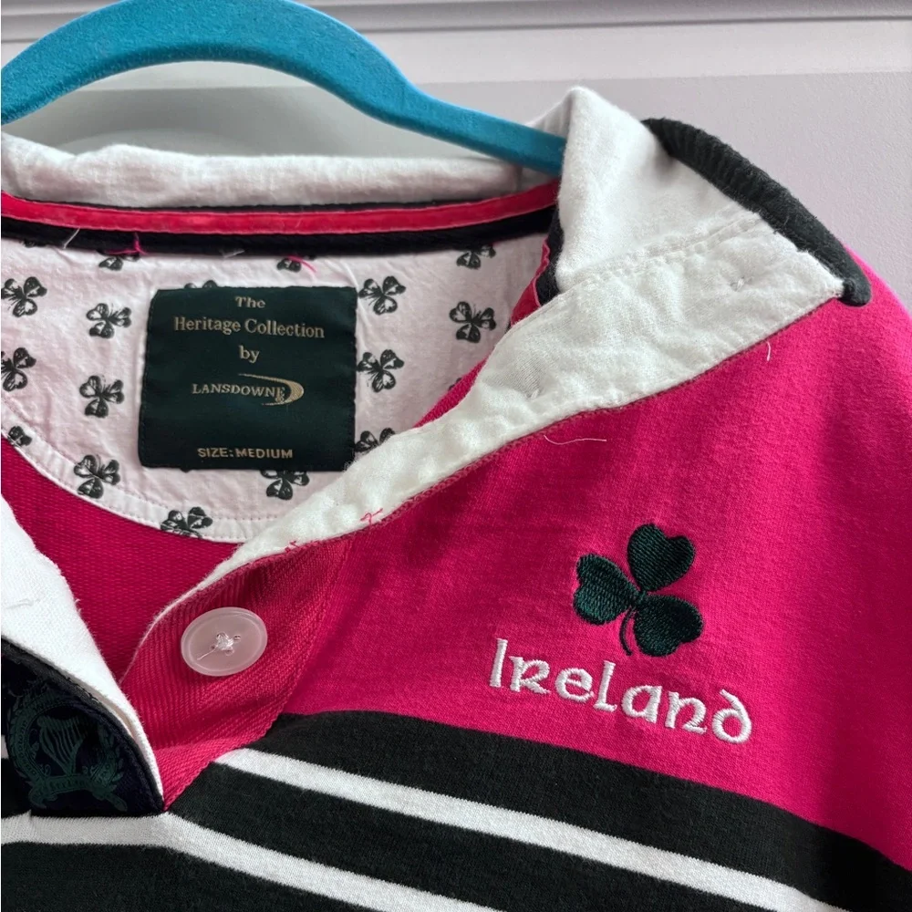 Rugby Shirt Women Pink Color Stripe Polo Heritage Collection Lansdowne Ireland - Picture 7 of 11